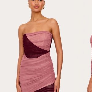 PrettyLittleThing Light Pink Mesh Contrast Bandeau Mini Dress